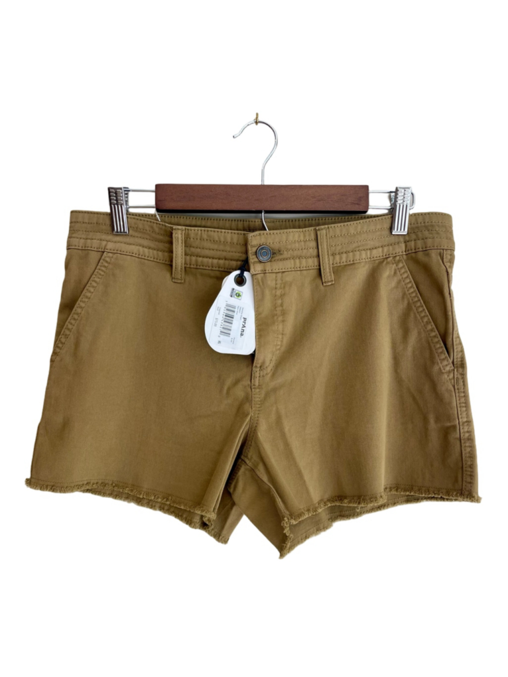 prAna Sancho Shorts Women’s 8 Retro Olive Organic Cotton Raw Hem NWT